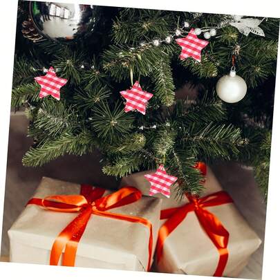 50 pièces Fournitures de décoration de Noël Décorations de Noël Étoile à cinq branches à carreaux Accessoires de décoration de maison Matériel artisanal DIY pour meubles Convient pour la décoration du sapin de Noël