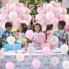 45 个 12 英寸浅粉色和透明白色蝴蝶结印花气球，适合女孩生日派对、单身派对、蝴蝶结主题生日、迎婴派对、新娘送礼会、婚礼、周年纪念装饰 - 粉色 - 查看 8