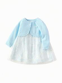 Balabala 2pcs/Set Girls Princess Dress, Sweet Bohemian Style Fashion Outfit, Autumn - Light Blue - View 5