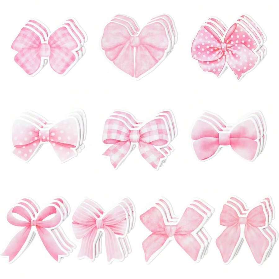 20 Blatt/Buch rosa Schleifen selbstklebende Notizzettel, Vielfalt an Schleifen-Stilen, kariert und einfarbig miteinander verwoben, können auf Notizbücher, Computer usw. geklebt werden, ein süßer Artikel um Ermutigung aufzuzeichnen und weiterzugeben