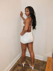 女士性感亮片露背吊带上衣海滩热带度假狂欢节服装波西米亚风修身轻盈夏季保暖女装 - 白色 - 查看 3