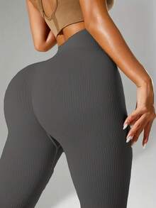 Leggings de yoga de talle alto acanalados para mujer - Pantalones de entrenamiento elásticos y opacos para fitness y uso casual, color rosa, estilo primavera/otoño, leggings de talle alto