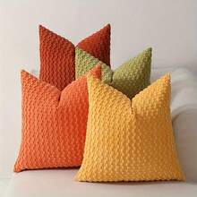 4 Soft Velvet Modern Double-Sided Design Sofa Pillowcases, Office Chair Backrest Pillowcases, Bedside Cushion Covers, And Machine-Washable Sofa And Bed Decorative Cushion Covers - Bộ bốn món màu cam và xanh lá cây - Xem 1