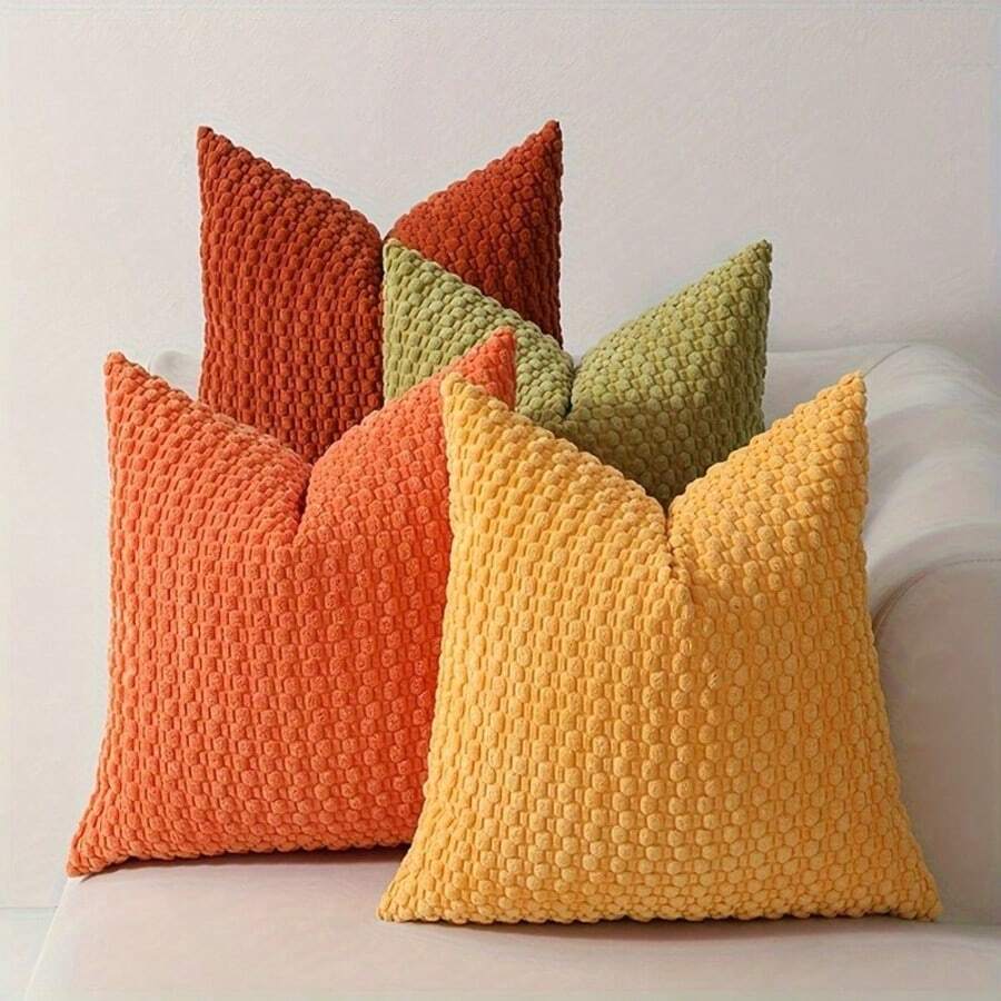 4 Soft Velvet Modern Double-Sided Design Sofa Pillowcases, Office Chair Backrest Pillowcases, Bedside Cushion Covers, And Machine-Washable Sofa And Bed Decorative Cushion Covers - Bộ bốn món màu cam và xanh lá cây - Xem 1