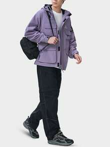 CAMEL CROWN Men's Hooded Jacket, Windproof Waterproof Sports Outerwear, Suitable For Hiking, Autumn/Winter - Purple Sleeves - View 3