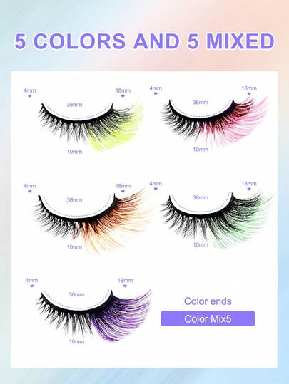 5 Pairs Colorful 3D False Eyelashes, C-Curl Fluffy Faux Mink Lashes, Rich Colors, Thick & Natural, Suitable For Daily, Party, Holiday, Stage Makeup, Strip Eyelashes, Eyelashes, False Eyelashes,Halloween