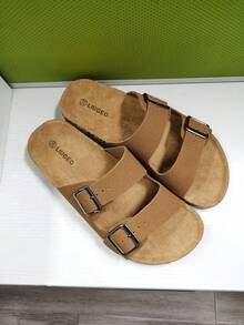 时尚带扣平底软木拖鞋，度假风格，透气夏季沙滩休闲穆勒鞋，男女皆宜 - 棕色 - 查看 5