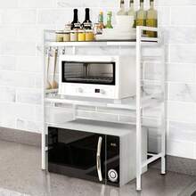 Microwave Shelf (3-Tier) - Maximum Stability Thanks To Non-Slip And Rubberized Feet - Extendable Microwave Shelf 40-64cm - Incl. Instructions And 6 Hooks - trắng - Xem 4