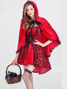 Halloween Rollenspiel, Kapuzenumhang, Vampirumhang, gerüschter Krawattenschal, Rotkäppchen, Halloween Weihnachts Cosplay, geeignet für alle Arten von Festen, Partys, Fantasie Umhang - Verschiedenfarbig - Übersicht 9