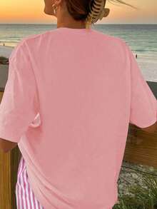 Camiseta de mujer de verano blusa oversize de manga corta con estampado fresas ideal para el tiempo libre y las vacaciones en la playa - Rosa - Ver 2