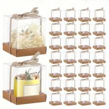 20pcs/Pack Elegant Transparent Gift Boxes - Stackable Clear Cube Boxes With Kraft Paper Bottom Tray And Jute Rope Decor - Suitable For Weddings, Birthdays, Baby Showers - Candle Decoration Boxes - Jewelry Display Boxes - Favor Packaging - Multicolor - View 5