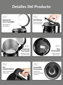 2.0L Electric Kettle, Stainless Steel Electric Tea Kettle, 1000W, Automatic Power-Off Protection, Stainless Steel - US A Type Plug(110-127V) - View 7