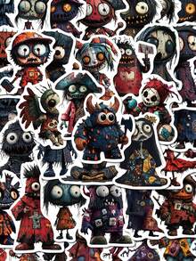 SCXXBSW 50pcs Horror Style Art Cartoon Graffiti Stickers Decorating Water Bottles, Laptops, Suitcases, Waterproof Stickers - متعدد الألوان - مشاهدة 13