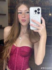 Shiny Corset With Padded Cups And Boning – Strapless Top, Tight, Sexy And Ideal For Parties Or Nightclubs - 玫紅色 - 查看 2