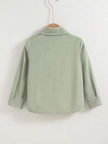 Camisa de manga larga con cuello vuelto, unicolor casual, con patrón bordado de dinosaurio para niños, primavera/otoño - Verde - Ver 2