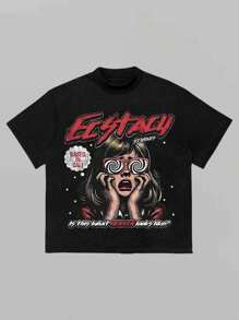 (Double Sided Printing)Cute Little Girl Printed Fashionable And  Soft And Comfortable Casual T-Shirt, Suitable For Both Men And Women - Black - View 2