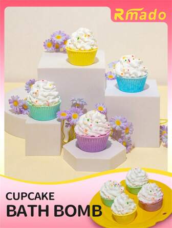 4 ชิ้น เค้กบอลเกลืออาบน้ำ - บอมบ์อาบน้ำและเครื่องฉีดน้ำอาบ ด้วยน้ำมันหอมระเหยธรรมชาติ - ช่วยให้ผิวชุ่มชื่น และลดความเครียด - ของขวัญที่เหมาะสำหรับเธอ, ภรรยา, แฟน, แม่ และเด็ก (ทั้งเด็กชายและเด็กหญิง)