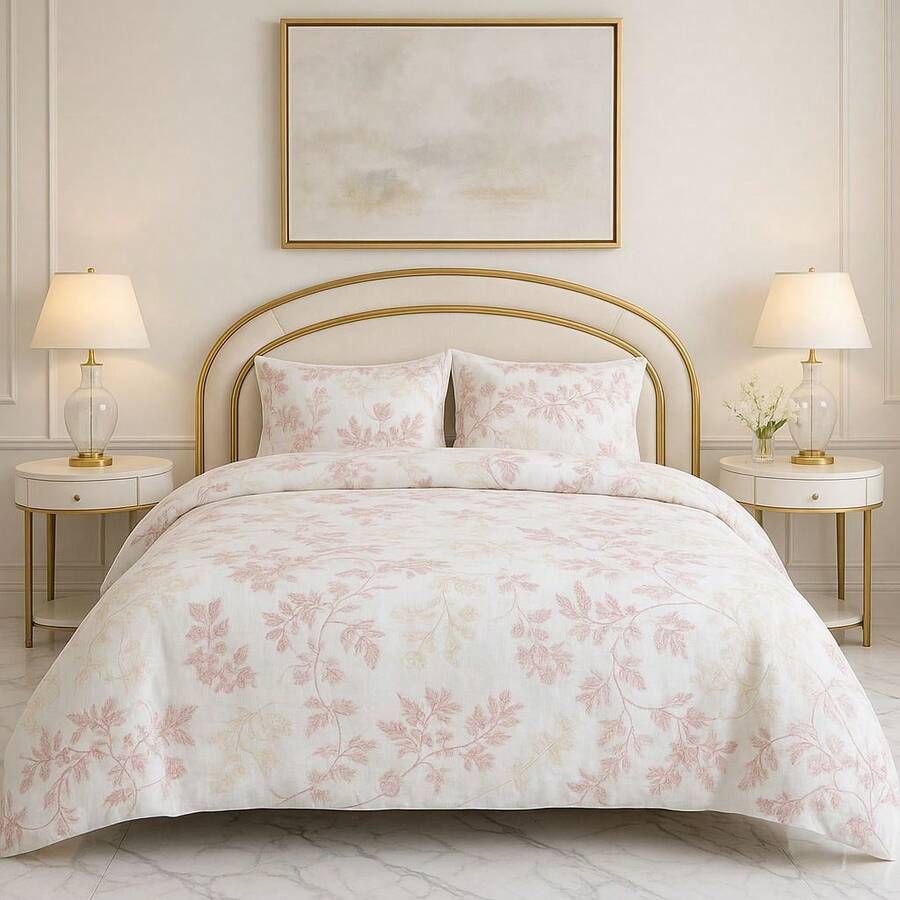 土耳其制造 - 棉混纺羽绒被套装 - 70% 棉 30% 涤纶 - 单人、双人、特大号尺寸可选 - 包含羽绒被套、床单和枕套 - 柔软、透气、耐用的床上用品套装 - 奶油白 - 查看 1