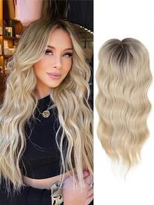 Hair Toppers For Women 18inch Wavy Hair Toppers For Women Toppers Hair Pieces For Women With Thinning Hair Ombre Highlight Synthetic Wig Clip In Hair Topper Wiglets With Fringe Bang Add Hair Volume - Multicolor - View 3