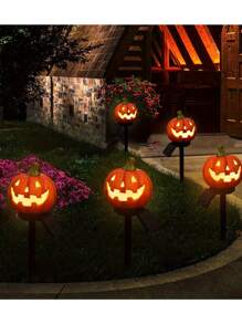 Halloween Stake Lights Outdoor Solar Lighted 3D Pumpkins Solar Lights Halloween Easy Install Lantern Solar For Garden Yard Walkway Decoration