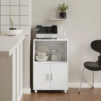 SoBuy FRG241-W, Microwave Shelf, Kitchen Wheeled Storage Trolley, Kitchen Storage Cabinet Cupboard Unit
