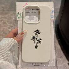1pc TPU Material Black Coconut Tree Summer Minimalist Pattern Phone Case Compatible With IPhone/ Phones - White - View 3