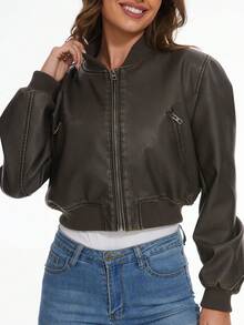 Jaquetas de Couro Sintético para Mulheres, Casaco Externo de Motociclista Preto de Motocicleta PU