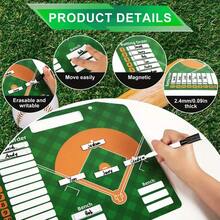 双面磁性棒球阵容板，带干擦夹 - 便携式替补席组织者，用于计分、球队排名和教练棒球计划 - 耐用的金属结构适合运动和户外活动，记分系统，时尚的设计，易于清洁的材质，适用于比赛策略和训练，耐用的塑料材质