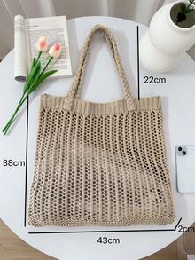 夏季时尚度假沙滩包，优雅白色女士手提包，钩编女士托特包，午餐包，单肩包，旅行必备，邮轮必备，适合休闲、度假、购物以及搭配商务休闲装，适合女性、大学生，母亲节礼物，婚礼新娘伴娘礼物 - 淺卡其色 - 查看 9