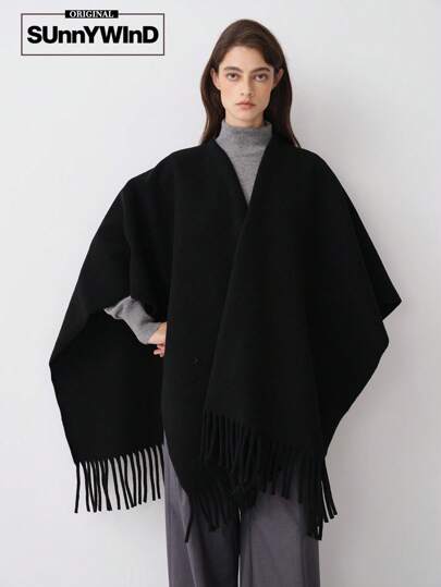 1 件女士纯色涤纶休闲保暖厚披肩，适合秋冬季日常使用