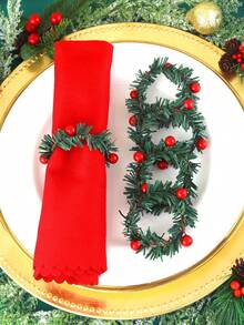 1/4/6/12pcs Christmas Wreath Napkin Rings, Suitable For Christmas Table Decoration Napkin Holders, Christmas Red Berry Wreath Napkin Clips, Green Grass Wreath Napkin Holders, Christmas Party Napkin Rings - Multicolor - View 3