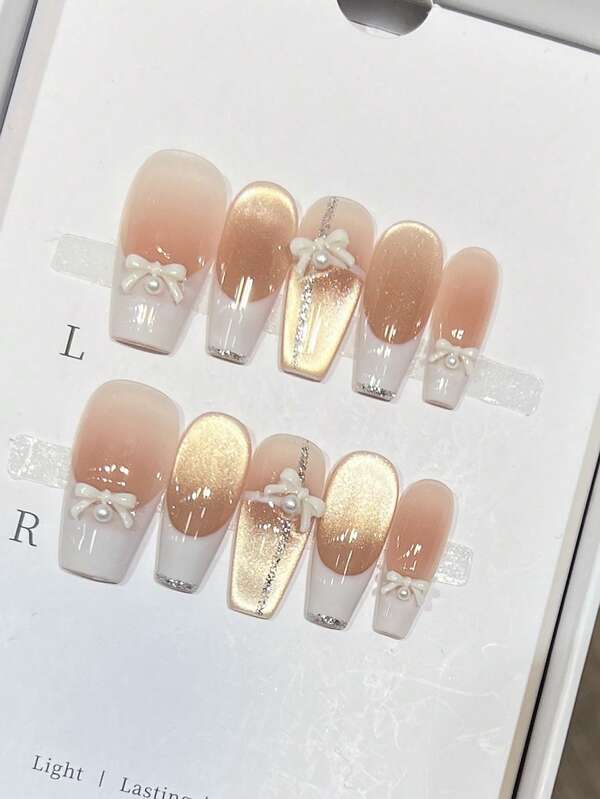 10 Pieces Of Pure Handmade Wearable Nails; Natural Nail Shape; Hand-Painted French Cat Eye Nails;Press On Nail Acrylic Fall Nails High-Quality Simple Design Nails, Full Coverage Nails, Y2K Nails, Embossed Nails, Unique And Niche Creative Fake Nails, Daily Nails, Cute Modern Style Nails, Daily Use, Summer And Spring Nails, Promotional Nails, Detachable Wear And Reusable. Nail Supplies Nails