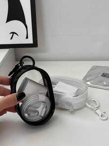 حقيبة تخزين صغيرة شفافة قابلة للحمل 1/2 قطعة، منظم متعدد الوظائف مدمج، حافظة سماعات وشاحن مع سلسلة مفاتيح، اكسسوارات سفر شفافة، متوفرة باللونين الأسود والأبيض، راقية ومدمجة، مناسبة لتخزين العناصر الصغيرة، حقيبة تخزين كابل البيانات، حقيبة سوار، حقيبة مكياج، حقيبة عرض أرقام واضحة، حقائب ودلاية حقيبة ظهر، سلاسل مفاتيح السيارة، أساسيات العودة إلى المدرسة