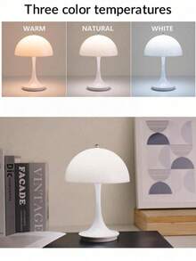 1 pieza Lámpara de seta inalámbrica con sensor táctil, 3 temperaturas de color y regulable, portátil, adecuada para decoración de habitaciones/comedor/exterior/camping/decoración del hogar - Lámpara de mesa inalámbrica tipo hongo - Ver 4