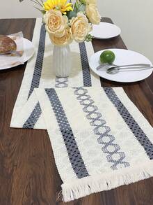 1 pieza Camino de mesa estilo bohemio de macramé para decoración del hogar, Camino de mesa de macramé crema con flecos para decoración de comedor, dormitorio, ducha nupcial rústica, granja, mesa de acción de gracias, Navidad (Múltiples tamaños disponibles) - Gris - Ver 2