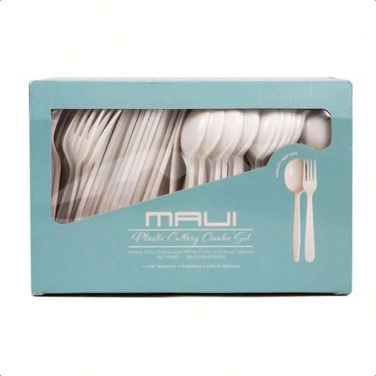 Heavy Duty Disposable Plastic Forks And Spoons 100 Forks And 100 Soup Spoons Set Of 200 Easy To Open - 白色 - 查看 7