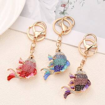 Sparkling Goldfish Keychain, Small Pendant With Rhinestones, Metal Ocean Animal Curly Tail Fish Keyring, Creative Wealth Bringing, Women Fashion, Car Key Chain, Bag Charm, Zinc Alloy Bohemian Jewelry, Summer Bag Charms Car Accessories Teacher Friend Sister Gift Ideas