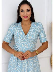 Women's Casual Elegant Printed Dress In Romantic Fabric - Baby Blue - View 5