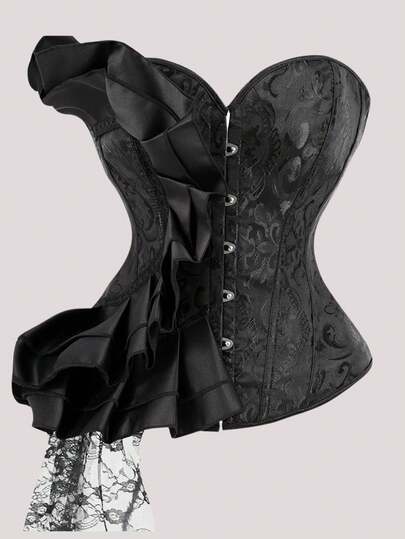 Svart korsettliknande midjebandage i snörning, moderiktig, klassisk och mångsidig, lämplig för ytterkläder, fest, dejt, shopping