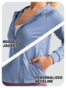 Soyun 女士宽松连帽外套，适合户外活动、旅行、休闲穿着、聚会、办公室、健身房等场合。 - 藍色 - 查看 8