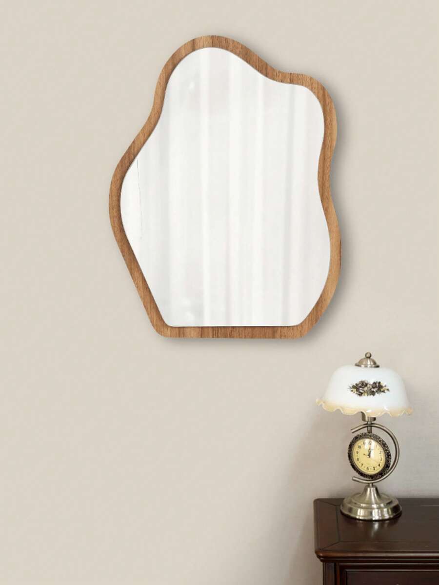 Espejo de pared acrílico minimalista moderno de doble capa - Forma única, diseño elegante, estilo art decó octagonal, adecuado para salas de estar, dormitorios y baños - Regalos para el Día del Padre y el Día de la Madre, actualización de dormitorio | Estilo art decó | Acentos de grano de madera natural, decoración de pared de espejo plano, baño, sala de estar, dormitorio, decoraciones de pared del baño, Navidad, días festivos