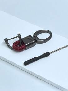 1 قطعة سلسلة مفاتيح من حبل جلد مُنسوج، سلسلة مفاتيح معدنية من سبيكة الزنك بنمط زهري للرجال، لوازم حقيبة ملونة بسيطة مع حامل بطاقة هوية، إكسسوارات للحقيبة والسيارة