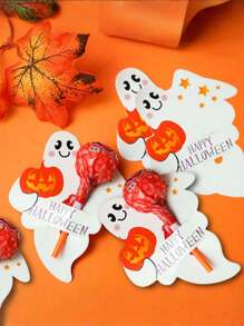 50pcs/ Halloween Pumpkin & Ghost Lollipop Cards, With Pumpkin And "Happy Halloween" Design - Party Table & Wall Decoration Paper Stands, Great For Party Favors And Decor, Halloween Decorations