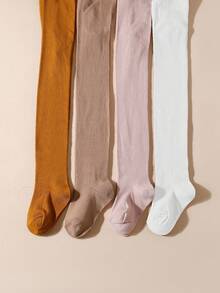 4 Pairs Girls' Simple Solid Color Tight Leggings, Suitable For Children To Pair With School Uniforms, All Season Tights - Multicolor - View 3