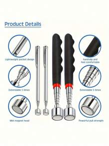 1pc Ergonomic Magnetic Pickup Tool - Retractable Stainless Steel Rod, Portable Durable Design, Telescopic Magnetic Retriever Tool For Hard-To-Reach Areas - Nails, Screws, Small Metal Pieces - DIY, Construction, Workshop Retrieval Tool, Magnetic Tool - Multicolor - View 4