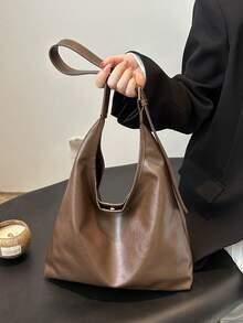 女士复古休闲大容量通勤包两件套，2026新款百搭时尚单肩包和水桶包 - 咖啡 - 查看 8