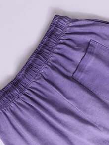 Men's Graphic Washed Shorts, Vintage Letter Print Casual Cotton Drawstring Shorts - Purple - View 5