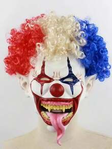 1pc Halloween Exploding Head Mask, Big Mouth Long Tongue Clown Mask, Latex Horror Mask With Exploding Hair - Multicolor - View 1
