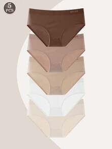 5Pcs Seamless Panties Mid Waist Maillard Color Women's Briefs Lifting Buttock High Elasticity Panty Comfortable & Breathable Woman Lingerie Ladies Flat Belly Sheath Underwear