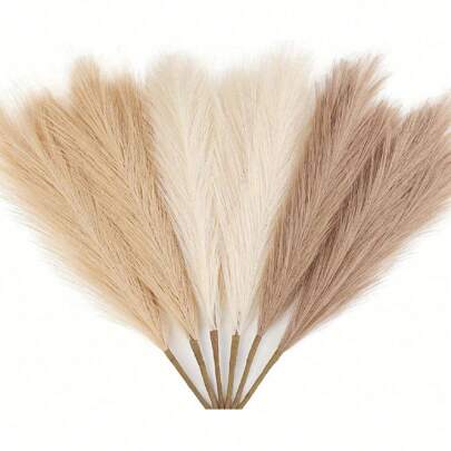 6/9 Pcs Artificial Pampas Grass Decor 17 Inch Boho Decor, Pampas Grass Flower Arrangement And Vase Filler, Natural Small Fake Pampas Grass, Artificial Fake Flowers Fluffy For Arch Decor Farmhouse Home Wedding Decor